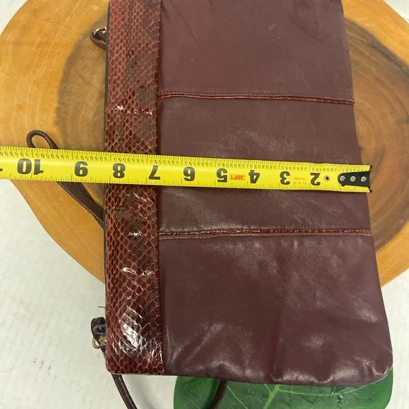 Vintage Unbranded Leather & Snakeskin Burgundy Clutch & Shoulder Bag - Picture 12 of 13